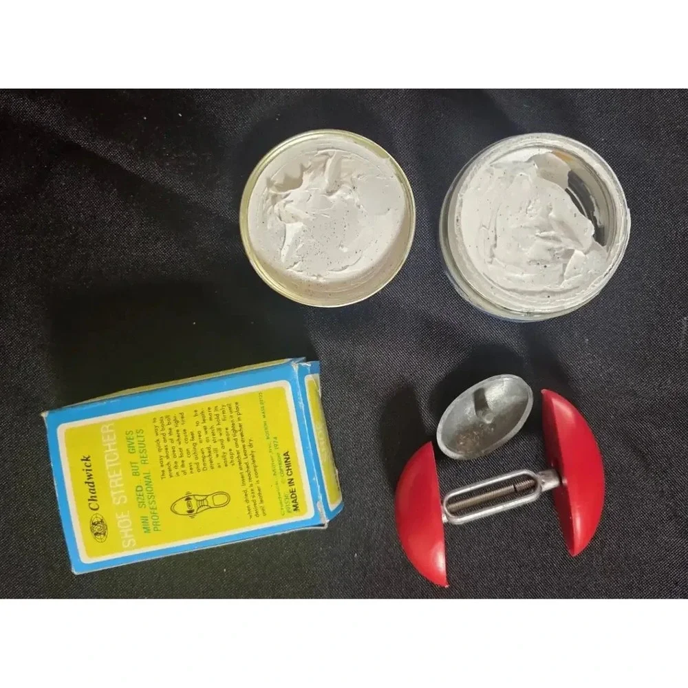 Vintage Wooden Shoe Shine Box, Stretcher & Care Accessories Lot